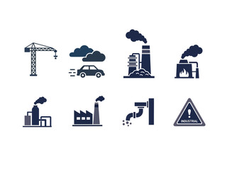 Naklejka premium Illustration of industrial pollution icons with construction and transportation elements
