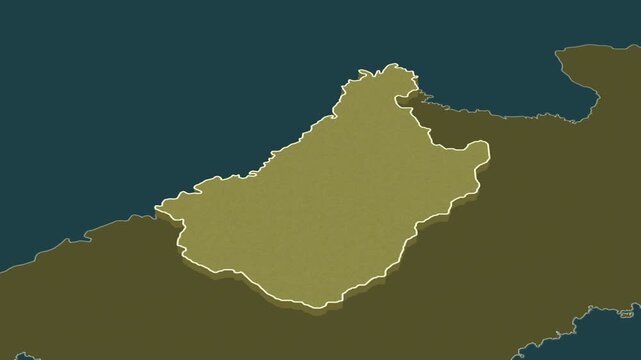 Chagang region, North Korea - administrative division map with extruded borders. Clean motion graphics style