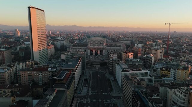 Milan Central Station Aerial Sunrise