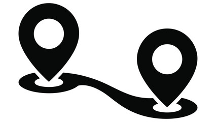 map route with location pins navigation path gps direction travel tracking minimal black outline vector icon illustration