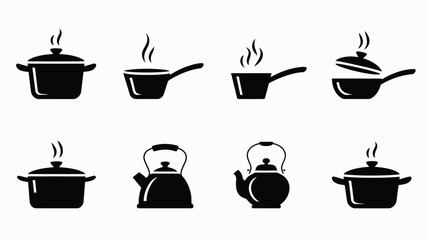 Obraz premium Kitchen Cookware Icons – Pots with Steam, Various Styles