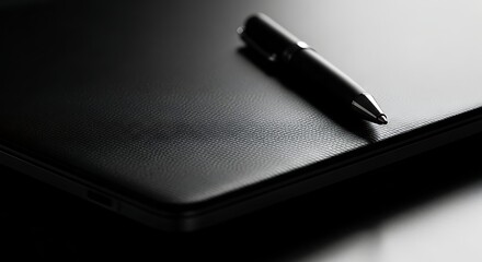 Black Pen on Notebook Closeup.