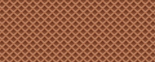 Fototapeta premium Chocolate waffle seamless texture. Brown wafer background, ice cream cone texture
