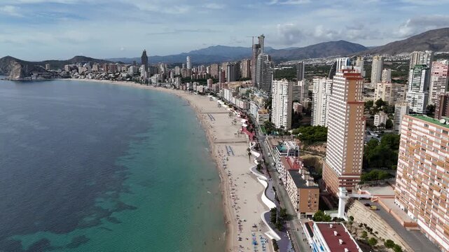 Aerial view Benidorm Levante beach skyline and Mediterranean coast