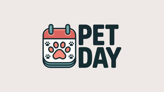 Modern vector logo design featuring a calendar with a paw print on pet day symbolizing animal care and pet love