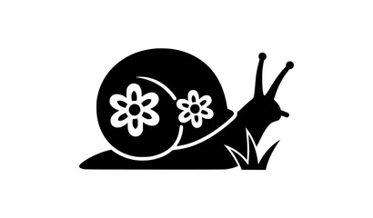 Minimal snail and flower silhouette icon vector © MD