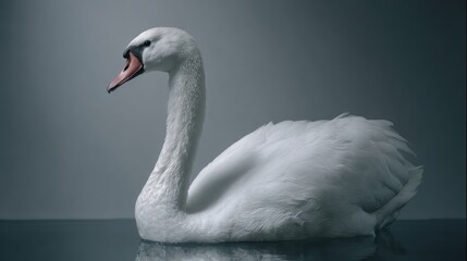 Fototapeta premium Elegant white swan in profile against a smooth neutral backdrop
