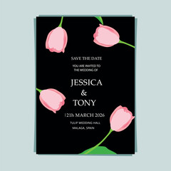 Wedding invitation template with a large flower