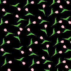 Vector pattern with pink tulips