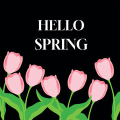 Hello spring  card with pink tulips