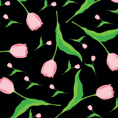Vector pattern with pink tulips
