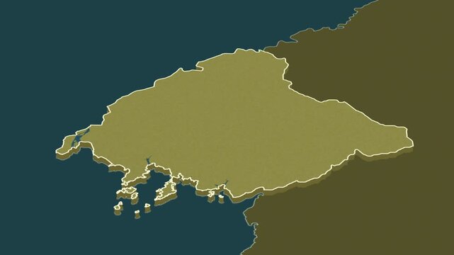 North Pyongan region, North Korea- administrative division map with extruded borders. Clean motion graphics style