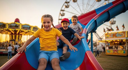 Obraz premium Children having fun on a slide at a carnival.