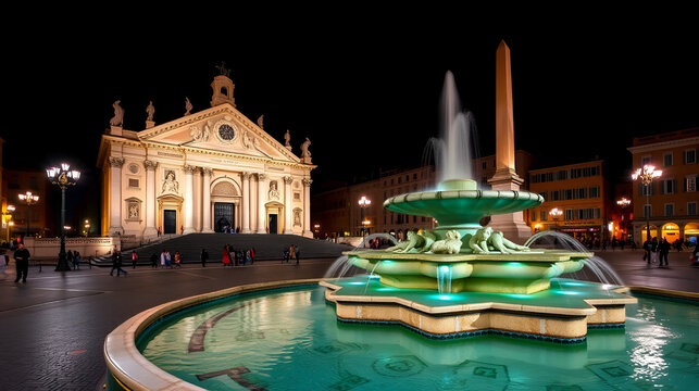 Sant'Agnese in Agone church and Fountain of the Four Rivers with Obelisk at Piazza Navona, Rome, Italy