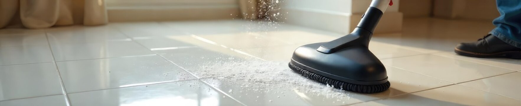 A powerful steam cleaner effortlessly removes grime from a tiled surface, leaving it sparkling and sanitized Perfect for cleaning, disinfection, and home maintenance imagery , steam jet, tiles