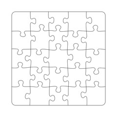 Fototapeta premium simple childrens square jigsaw puzzle form cut template 25 irregular pieces linework vector isolated on transparent background