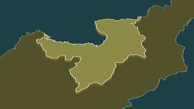 Ryanggang region, North Korea - administrative division map with extruded borders. Clean motion graphics style