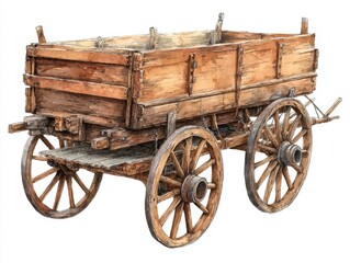 Fototapeta premium Vintage wooden farm wagon with large wheels rustic agriculture transport illustration