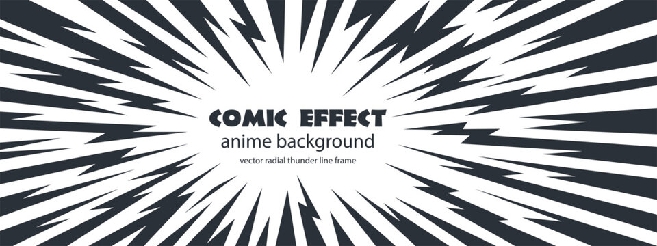 Manga thunder background sets anime comic line rays in a radial burst with a clean frame. Manga thunder bg vector works as lightning overlay for scenes, electric power effect, or abstract art design.
