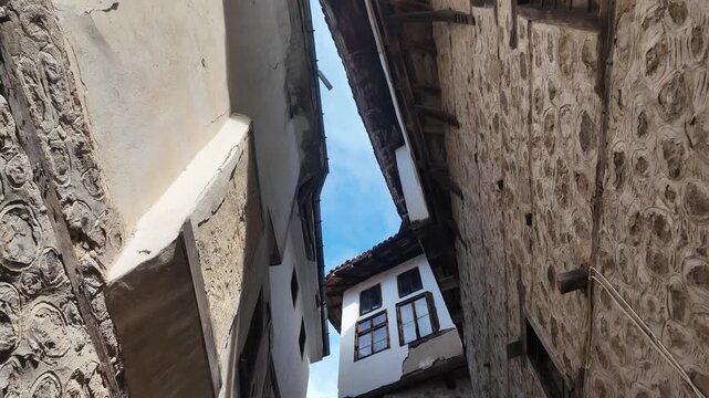 Typical street and old houses at town of Melnik, Blagoevgrad region, Bulgaria