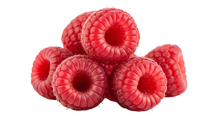 A vibrant cluster of fresh, ripe red raspberries is piled beautifully against black.