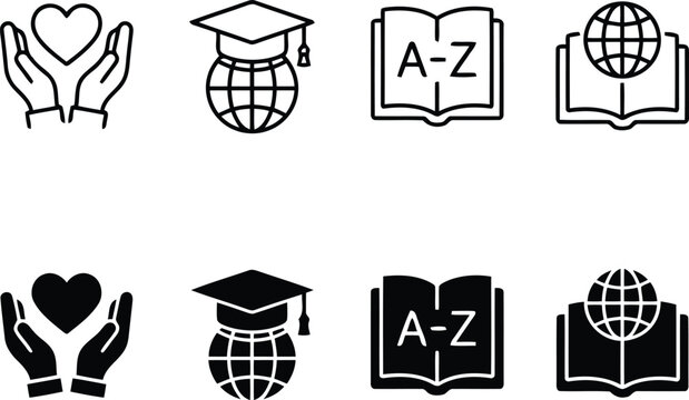 Global education and literacy icon vector set illustration.