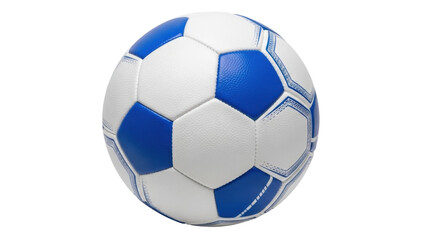 Isolated blue and white soccer ball, leather material, sports equipment for team competitions © Elena