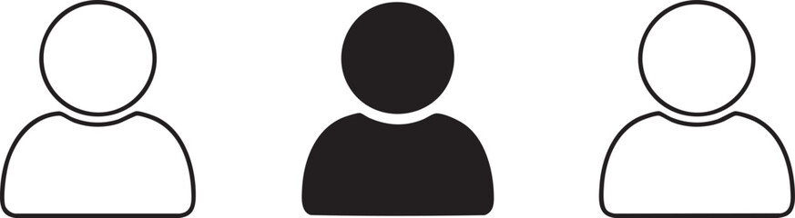Obraz premium Three human in a row with one black and two white human people black and white simple user avatars