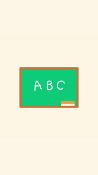 calk border frame and stationary elements on green chalkboard animation, back to school education and science social media motion background 4k animated on white background