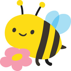 Fototapeta premium Cute Bee Holding a Flower Illustration