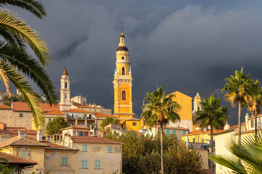 Basilica of Saint-Michel Archange & old town, Menton, Provence-Alpes-Cote d'Azur, France