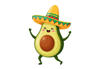 Fototapeta premium A cartoon avocado wearing a sombrero and dancing