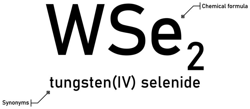 Tungsten (IV) selenide chemical formula with callout titles