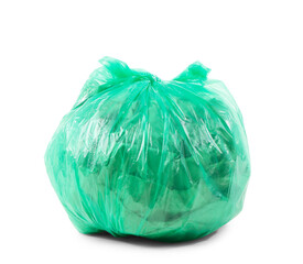 Full garbage bag isolated on white background