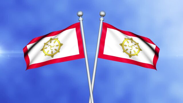 Sikkim Crossed Flags Waving in Blue Sky Loop