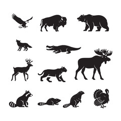 Obraz premium A collection of black animal silhouettes on a white background