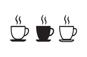 Obraz premium Three black silhouettes of steaming coffee cups arranged in a row