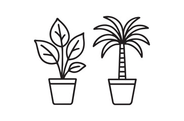 Obraz premium Simple line drawing of two potted plants a leafy shrub and a palm