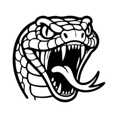Dibujo sencillo con líneas de la cabeza de una serpiente enojada enseñando los colmillos y la lengua bífida © teracreonte