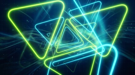Neon Triangles Vortex Cyberpunk Portal to Digital Realms with Data Streams.