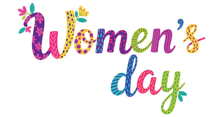 Women's Day and Girl Power lettering designs with floral and decorative elements