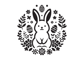 Obraz premium easter bunny eggs and flowers logo silhouette, easter eggs silhouette vector illustration, decorative pattern logo silhouette, easter bunny eggs and floral logo silhouette design on white background