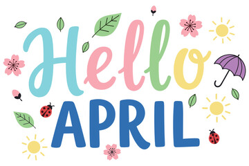 Spring hand-drawn lettering with flowers, leaves. Black and white doodle illustration with playful seasonal elements.