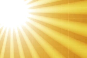 Obraz premium Golden Sun Rays and Light Bursts on Geometric Grid Pattern Background, Concept of Solar Power and Future Energy Solutions Illustration