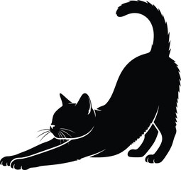 Black cat stretching vector silhouette © SIULI