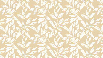 Fototapeta premium White Leaves Pattern on Beige Background.