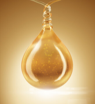 Gold serum or oil background for cosmetic product, 3D rendering