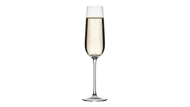 Isolated flute glass of sparkling champagne, elegant drink for celebration, anniversary or New Year