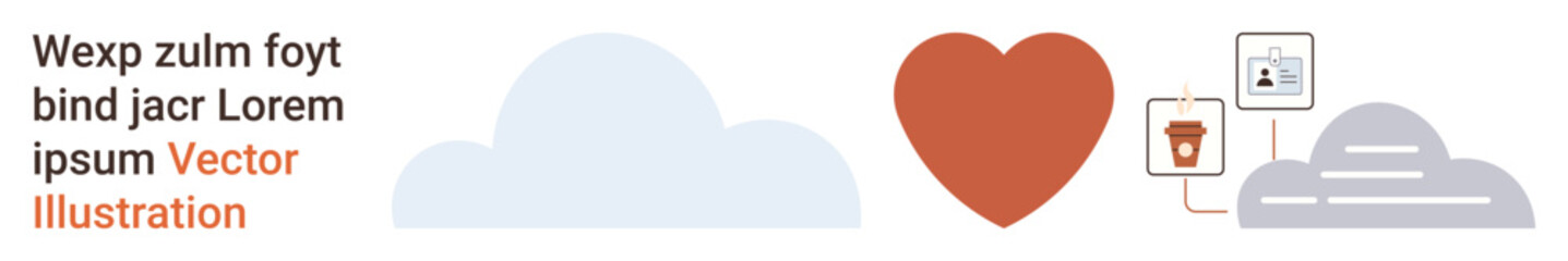 Cloud computing, data storage, digital security, technology, connectivity, online services. Heart symbol between cloud and digital security icons. Data storage and cloud computing concepts