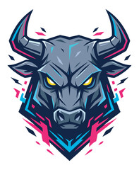 Neon Futuristic Bull Head Vector Illustration.